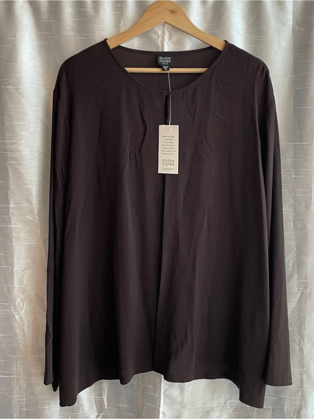 Eileen Fisher 100% Silk Short Jacket Womens 3X Chocolate Brown Quiet Luxury NWT